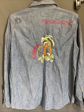 Lucky Brand Light Blue Embroidered Denim Shirt - California Palm